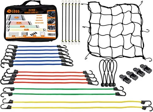 LODD Kit Tendeur Fixation Complet 29 Pièces - 20 Sandows + Tendeurs Bâche + Filet + Valise