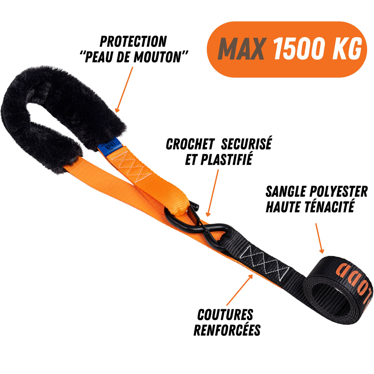 Sangles Moto à cliquets et boucles, protection fourrure. Les sangles d'arrimage moto ULTIMES, 38mm, crochets sécurisés. Toutes motos et quad