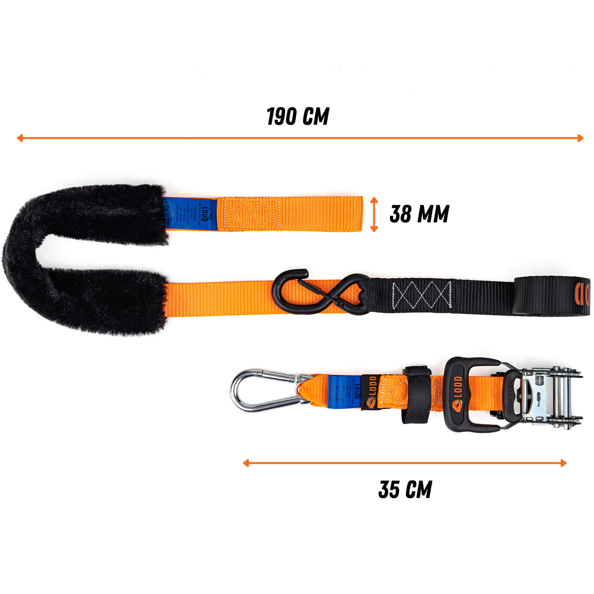 Sangles Moto à cliquets et boucles, protection fourrure. Les sangles d'arrimage moto ULTIMES, 38mm, crochets sécurisés. Toutes motos et quad