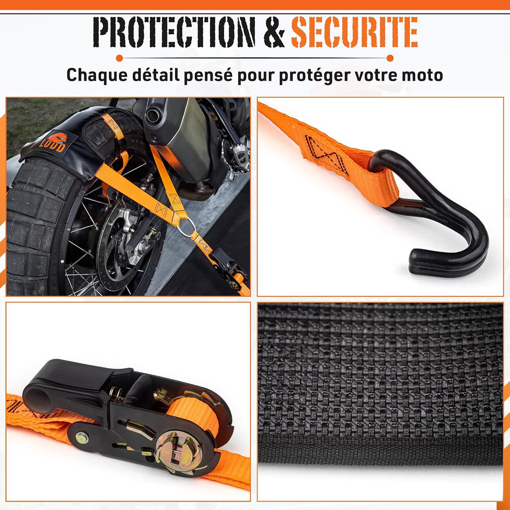 Détails : crochet gainé, cliquet et envers antidérapant de la sangle RSW