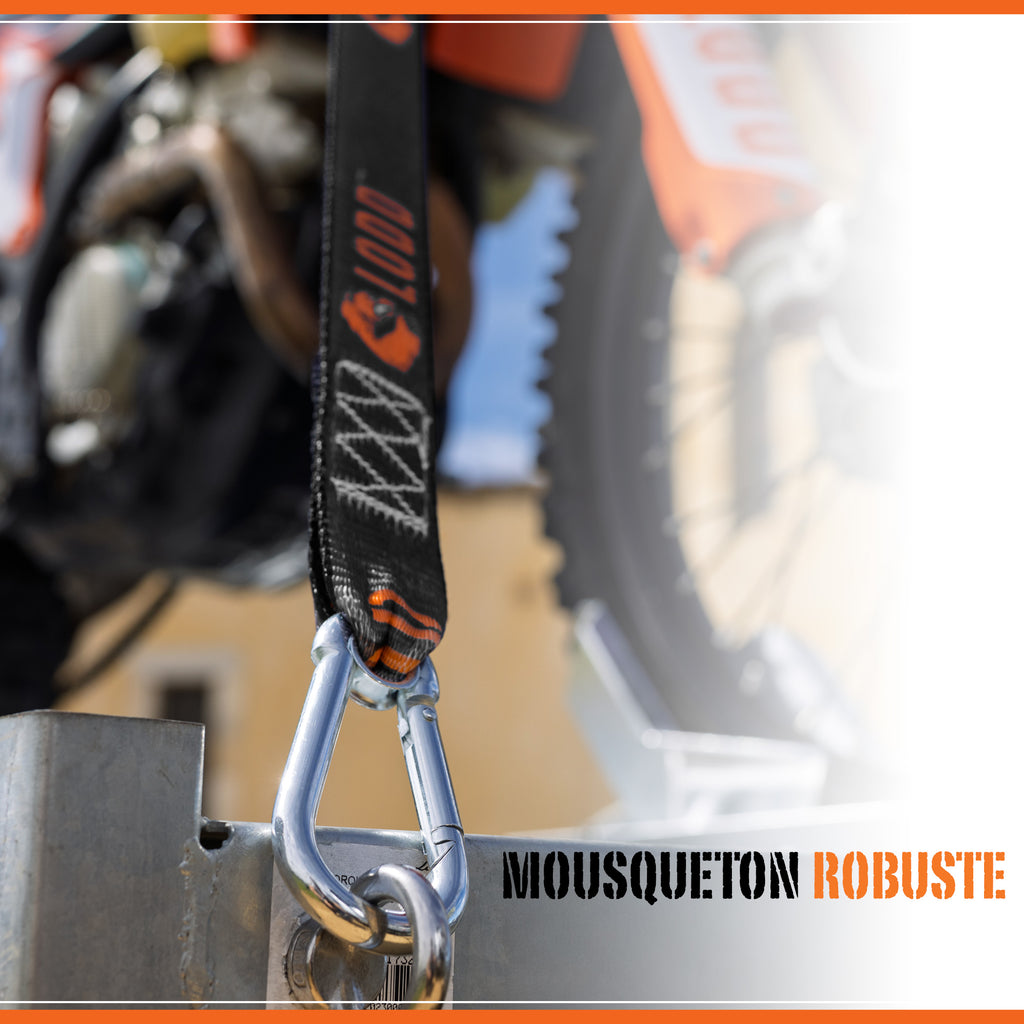 Sangle Moto à Boucles Haute qualité, résistance 900 kg (LC 450 kg), Largeur 38mm + Housse de Transport (pour Moto Cross, Enduro, Trial, Quad)