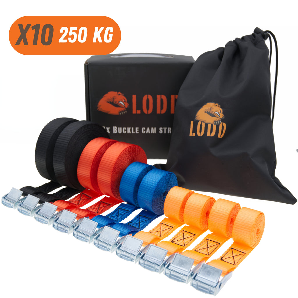 10 Sangles d'arrimage LODD assorties de 1m à 6m. Resistances 250 Kg.
