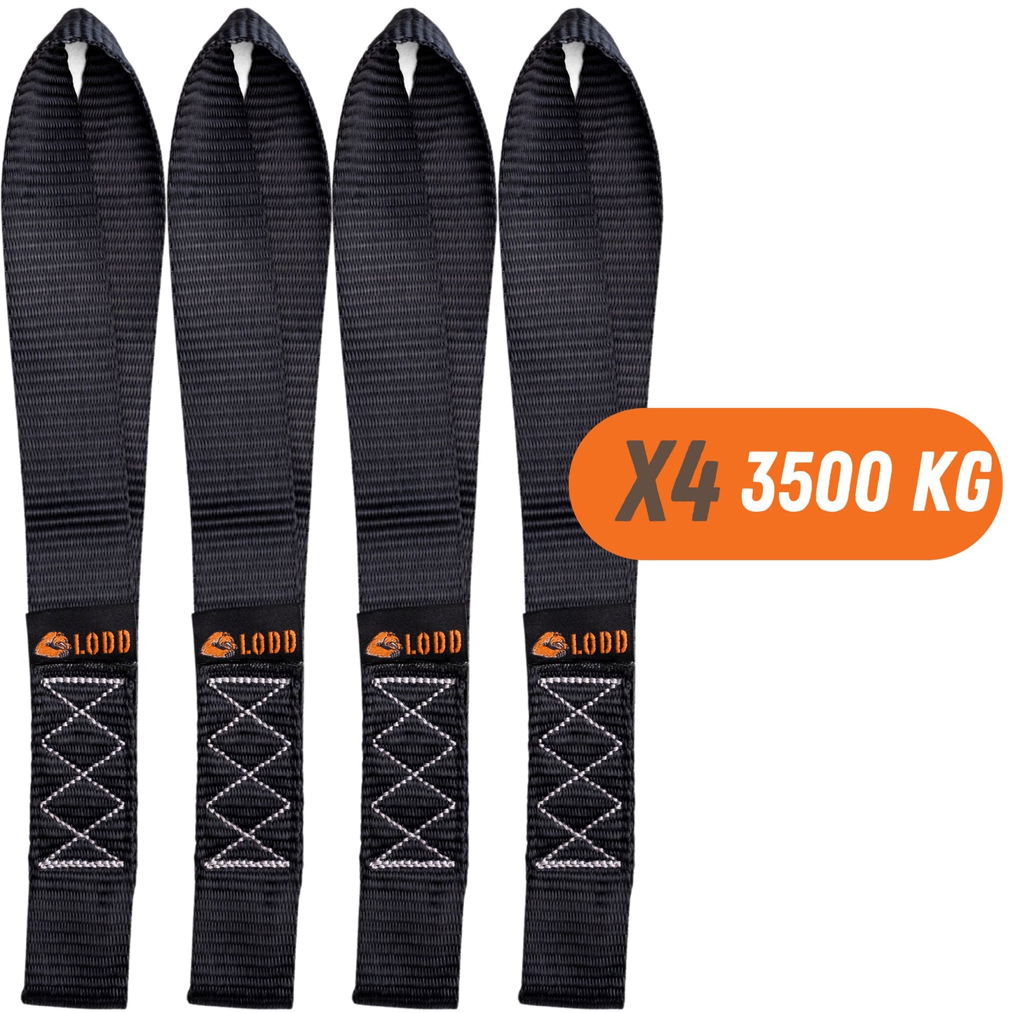 LODD- 4 Boucles Souples pour Sangles d'arrimage 38mm Largeur 35cm de Long pour Le Transport de Moto Quad Bateau sur remorque - Résistance 3500 kg