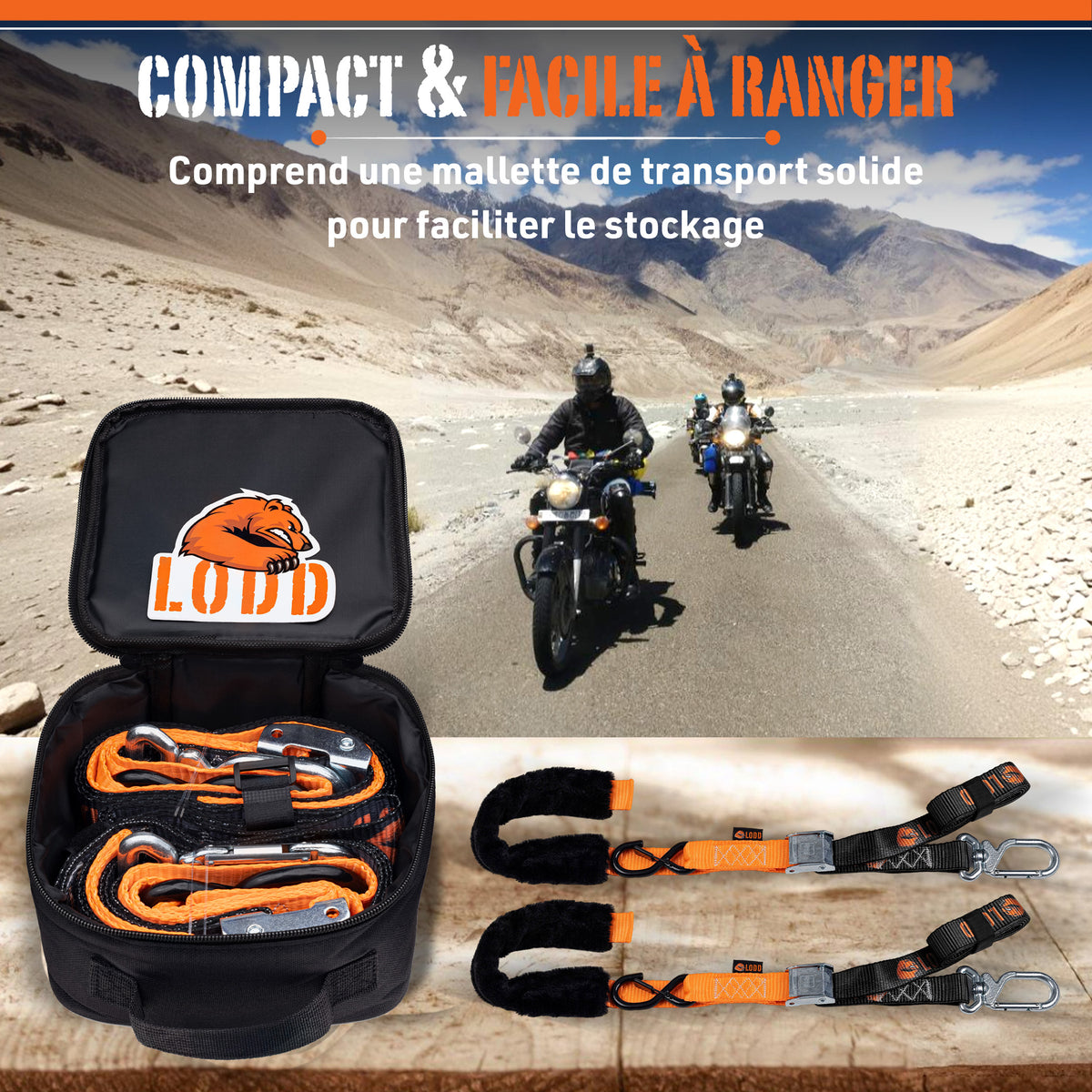 Sangles Moto à Boucles avec Mousqueton Tournant, Protection Fourrure, 1100 kg, 38mm, Arrimage Remorque Moto Cross, Enduro, Trial, Quad, Trail