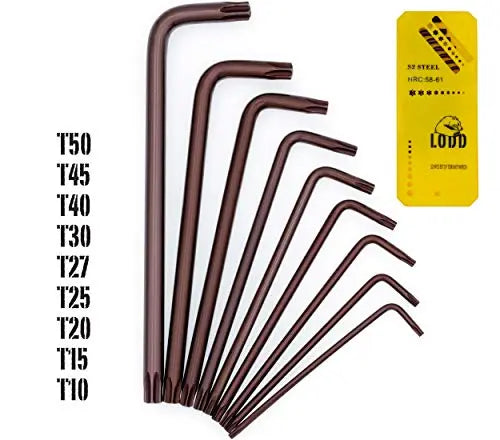 Jeu de 9 clés Torx Etoile LODD Haute Résistance en Acier S2 anodisé bronze LODD