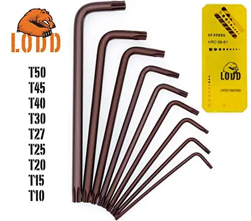 Jeu de 9 clés Torx Etoile LODD Haute Résistance en Acier S2 anodisé bronze LODD