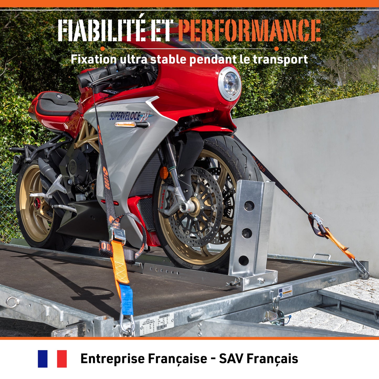 Sangles Moto Arrimage au Guidon avec Manchons Composites Renforcés et Boucles Renforcées – Largeur 38 mm – Polyester Haute Résistance 1100 kg – Mousquetons Acier – Valise Incluse