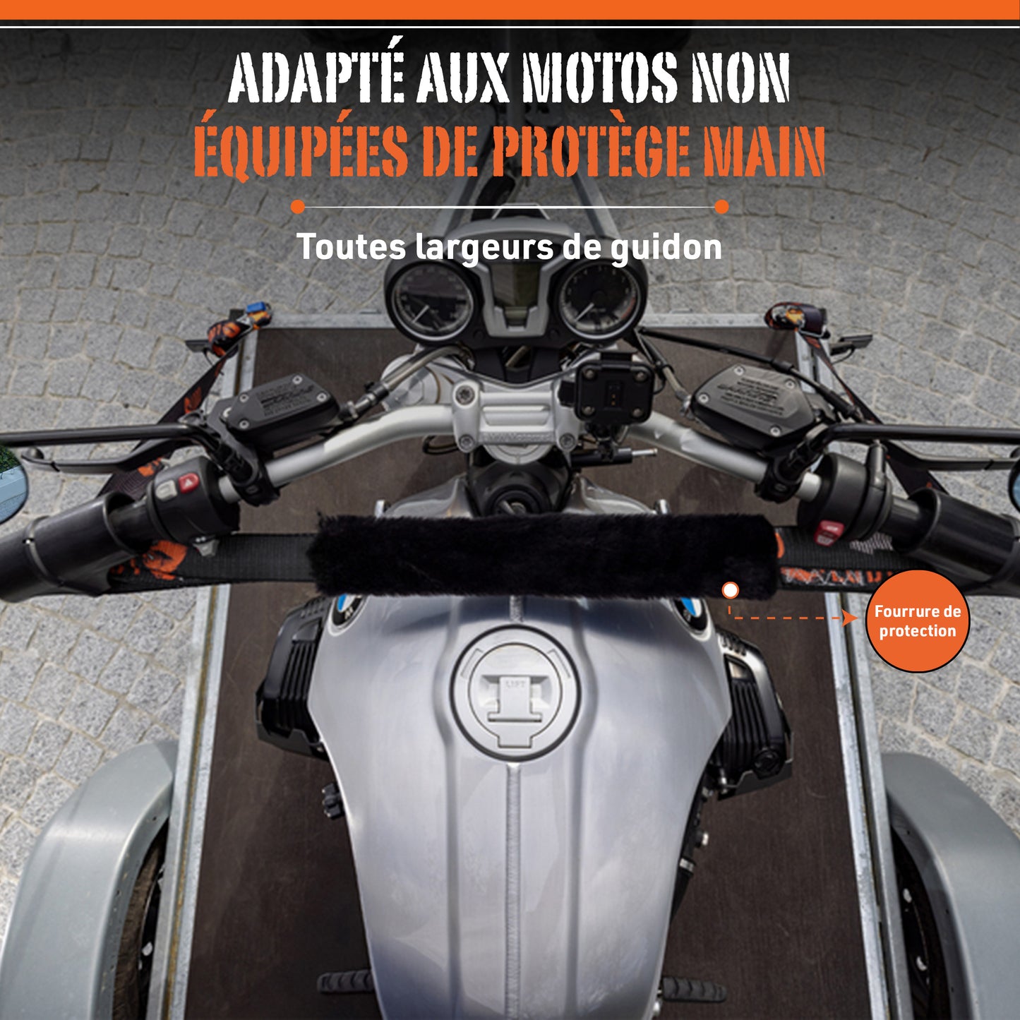 Sangles Moto Arrimage au Guidon avec Manchons Composites Renforcés et Boucles Renforcées – Largeur 38 mm – Polyester Haute Résistance 1100 kg – Mousquetons Acier – Valise Incluse