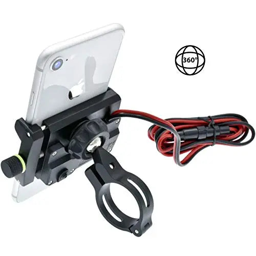 Support Téléphone Moto Universel avec Chargeur Alimentation USB pour Guidon Moto Scooter Quad en Aluminium Aviation Haute qualité, Rotation à 360° LODD