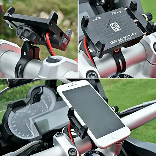 Support Téléphone Moto Universel avec Chargeur Alimentation USB pour Guidon Moto Scooter Quad en Aluminium Aviation Haute qualité, Rotation à 360° LODD