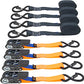 4 Sangles à cliquet LODD 4m x 25mm, Resistance 800kg. Crochets sécurisés et plastifiés et 4 Boucles Souples. LODD